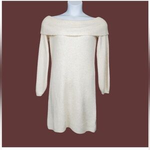 American Eagle Womens Ivory Off The Shoulder Knit Sweater Dress Size L NWT